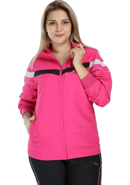 Pembe Kadın Yarım Balıkçı Yaka Boydan Fermuarlı Büyük Beden Eşofman Takımı EDY958P modelleri