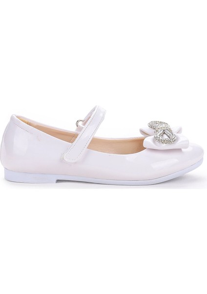 Papyon Taşlı Cırtlı Kız Çocuk Babet Ayakkabı 254 Rugan Beyaz modelleri