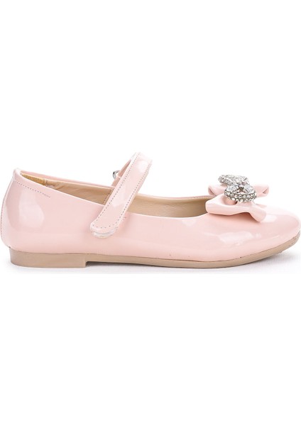 Papyon Taşlı Cırtlı Kız Çocuk Babet Ayakkabı 254 Rugan Pudra fırsatları