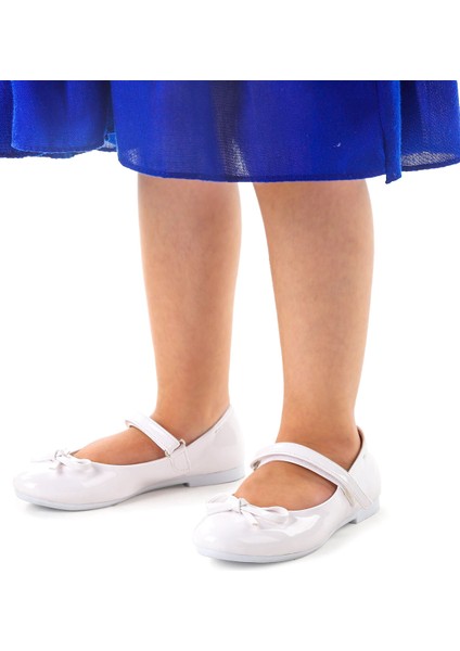 Fiyonklu Cırtlı Kız Çocuk Babet Ayakkabı 201 Rugan Beyaz fiyatları