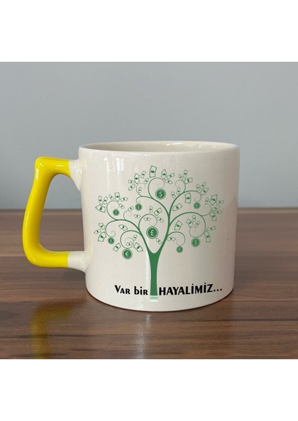 Para Ağacı Baskılı-Var Bir Hayalimiz Sekans Sayılar 5.2.0 ( Para Sekans ) Sarı Kulplu Seramik D Kupa