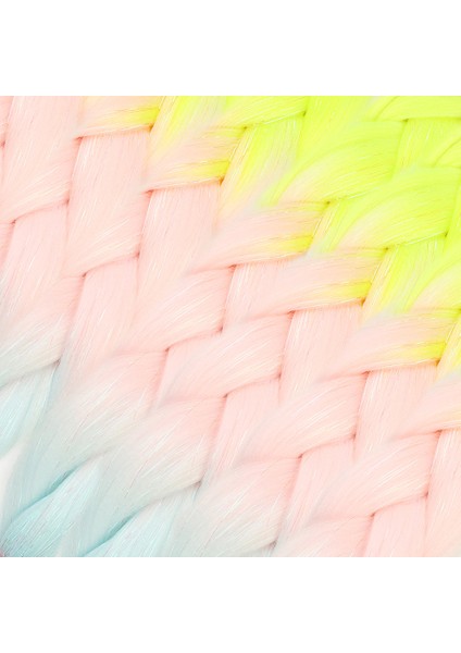 Marpessa Simli Neon Sarı - Şeker Pembe - Su Yeşili Ombreli Örgülük Saç 100 gr