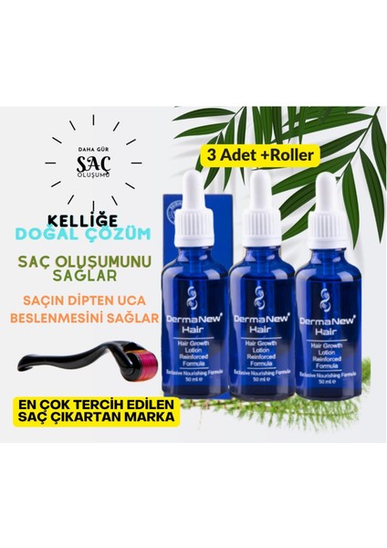 Dermanew Hair Saç Losyon Bakım 3 Adet Serum + Roller 3X50ML