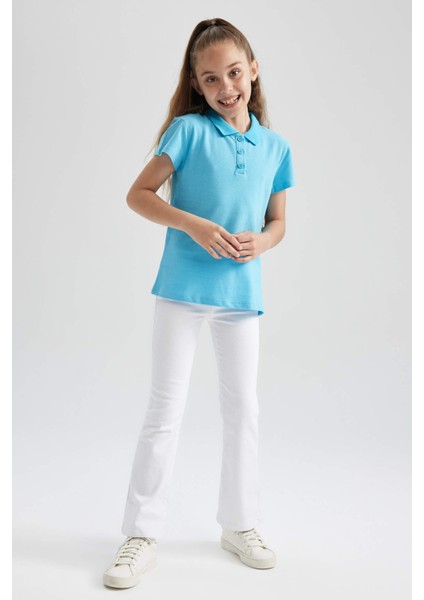 Kız Çocuk Kırmızı Pamuklu Kısa Kollu Polo Okul TIŞÖRTÜ B0671A823SM fiyatları
