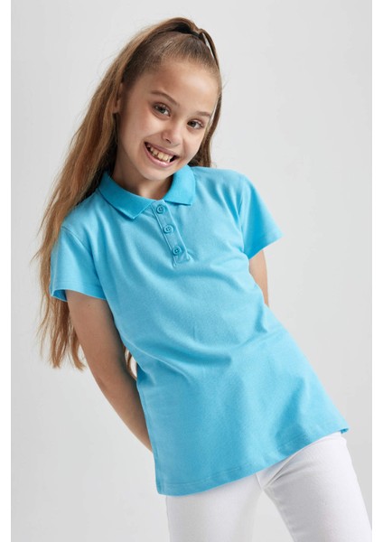 Kız Çocuk Kırmızı Pamuklu Kısa Kollu Polo Okul TIŞÖRTÜ B0671A823SM modelleri