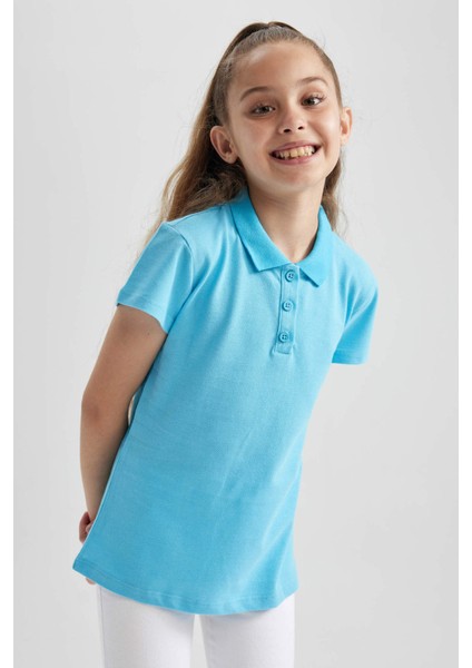 Kız Çocuk Kırmızı Pamuklu Kısa Kollu Polo Okul TIŞÖRTÜ B0671A823SM fırsatları
