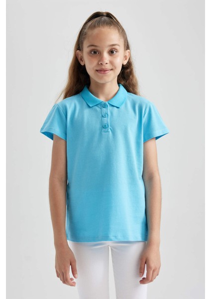 Kız Çocuk Kırmızı Pamuklu Kısa Kollu Polo Okul TIŞÖRTÜ B0671A823SM indirimleri