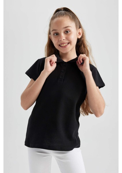 Kız Çocuk Kırmızı Pamuklu Kısa Kollu Polo Okul TIŞÖRTÜ B0671A823SM modelleri