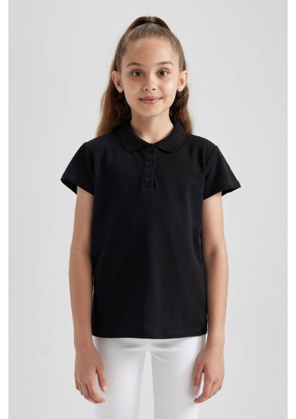 Kız Çocuk Kırmızı Pamuklu Kısa Kollu Polo Okul TIŞÖRTÜ B0671A823SM indirimleri