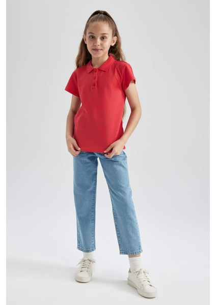 Kız Çocuk Pamuklu Kısa Kollu Basic Düz Polo Tişört B0671A8NS fiyatları