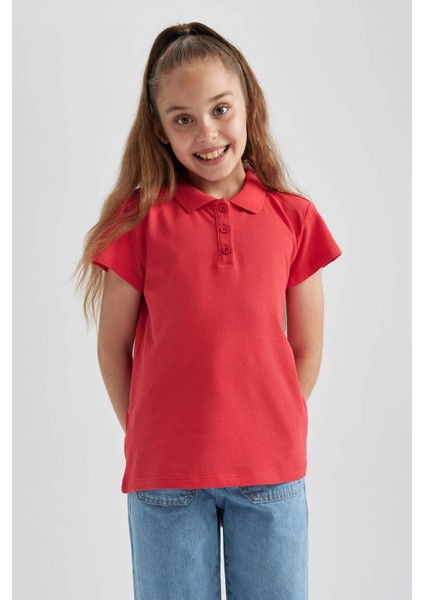 Kız Çocuk Pamuklu Kısa Kollu Basic Düz Polo Tişört B0671A8NS modelleri