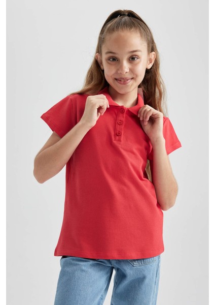 Kız Çocuk Pamuklu Kısa Kollu Basic Düz Polo Tişört B0671A8NS fırsatları