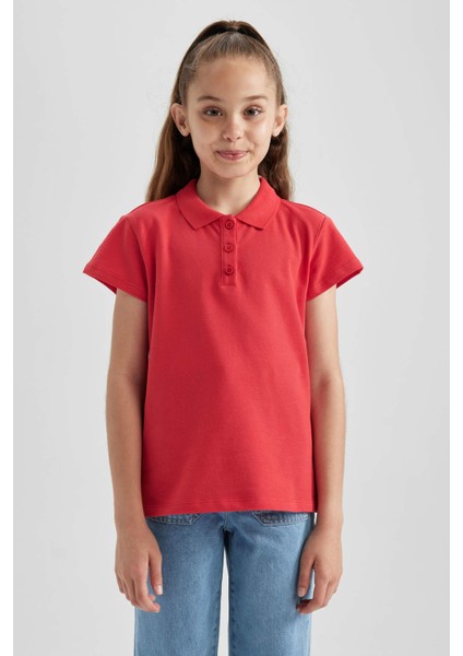 Kız Çocuk Pamuklu Kısa Kollu Basic Düz Polo Tişört B0671A8NS indirimleri