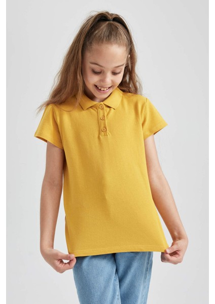 Kız Çocuk Kırmızı Pamuklu Kısa Kollu Polo Okul TIŞÖRTÜ B0671A823SM modelleri