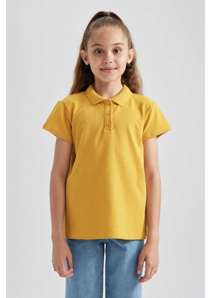 Kız Çocuk Kırmızı Pamuklu Kısa Kollu Polo Okul TIŞÖRTÜ B0671A823SM fırsatları
