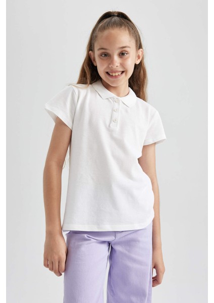 Kız Çocuk Kırmızı Pamuklu Kısa Kollu Polo Okul TIŞÖRTÜ B0671A823SM fırsatları