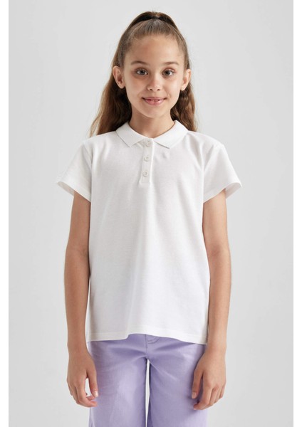 Kız Çocuk Kırmızı Pamuklu Kısa Kollu Polo Okul TIŞÖRTÜ B0671A823SM indirimleri