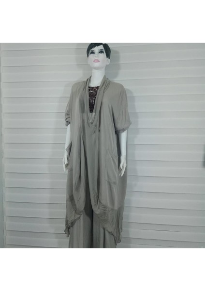 Italyan Ipek Detaylı Oversize Kap Bluz- Wes Pantolon Takım fırsatları