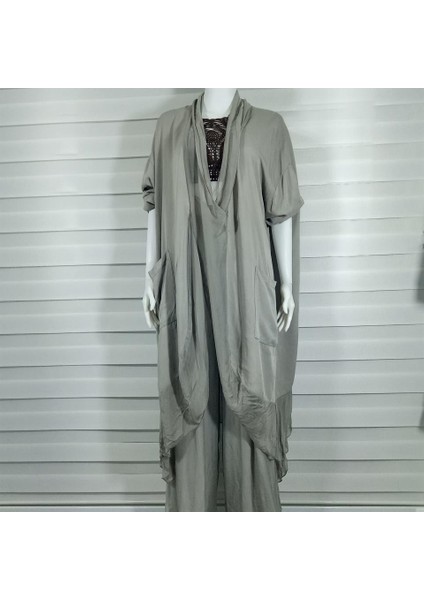 Italyan Ipek Detaylı Oversize Kap Bluz- Wes Pantolon Takım indirimleri