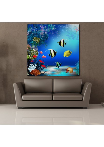 Akvaryumda Balıklar Kanvas Tablo 130X130CM fiyatları