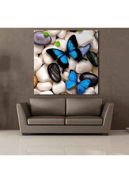 Mavi Kelebekler Kanvas Tablo 130X130CM fiyatları
