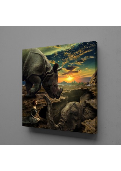 Fil ve Kadın Kanvas Tablo 110X110CM