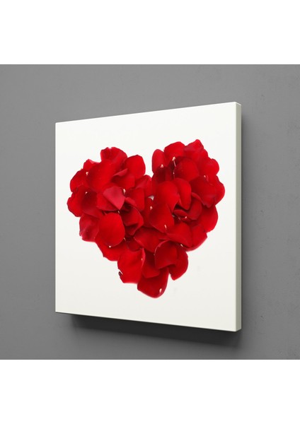 Kırmızı Gül Yapraklarından Kalp Kanvas Tablo 120X120CM
