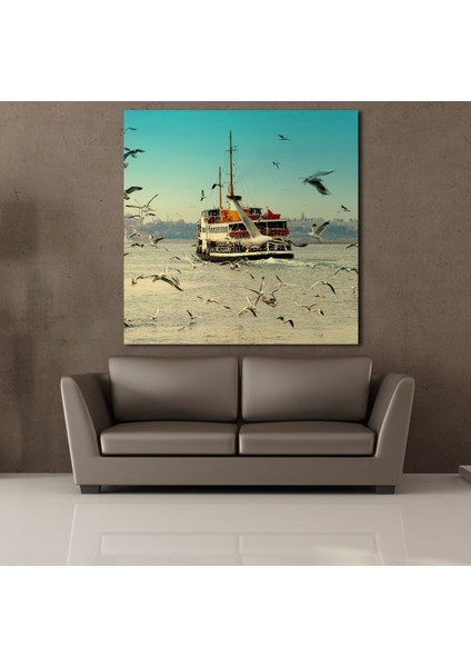 Tekne Martılar Kanvas Tablo 110X110CM