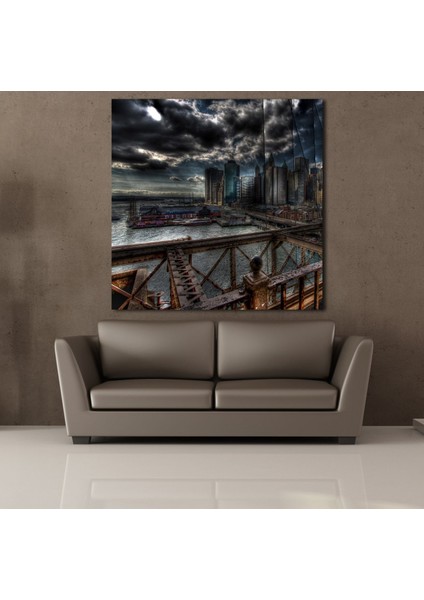 Kara Bulutlu Şehir Kanvas Tablo 160X160CM fiyatları