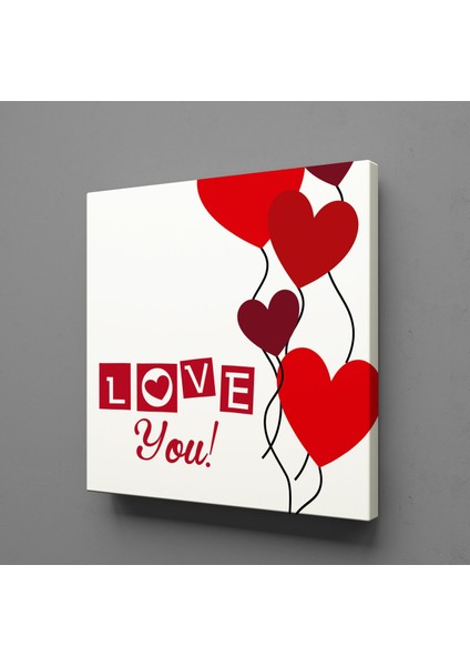 Kırmızı Bordo Kalpler Kanvas Tablo 150X150CM