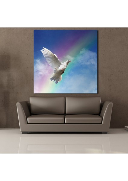 Beyaz Güvercin ve Gökkuşağı Kanvas Tablo 170X170CM fiyatları