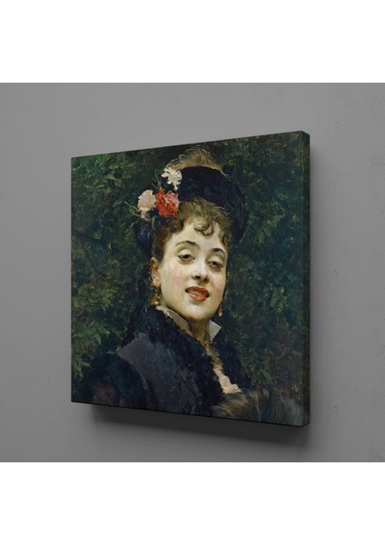 Siyah Elbiseli Fransız Kadın Kanvas Tablo 30X30CM