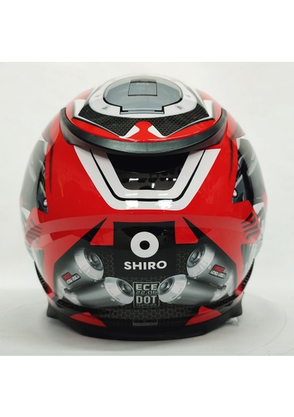 Kask Shiro Shadow Road Rider Black Red Güneş Vizörlü - Iridyum Vizör Hediye