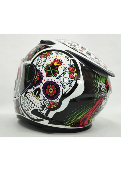 Kask Shiro Shadow Skull Güneş Vizörlü - Iridyum Vizör Hediye