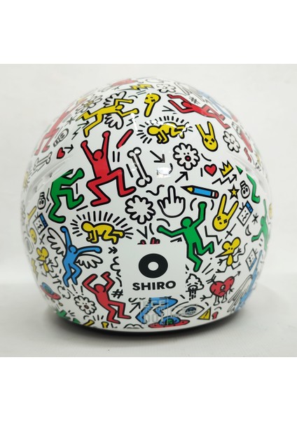 Yarım Kask Shiro Doodle White Güneş Vizörlü