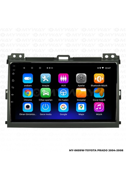 Toyota Prado Android 12 Multimedya Carplay 2gb RAM+32GB HDD 2004-2008 Navigasyon Ekran