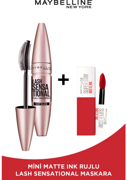 Maybelline New York Lash Sensational Yelpaze Etkili Siyah Maskara - Mini Matte Ink 20 Pioneer Hediyeli