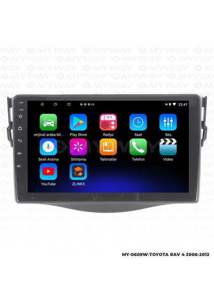 Toyota Rav 4 Android 12 Multimedya Carplay 2gb RAM+32GB HDD 2006-2012 Navigasyon Ekran