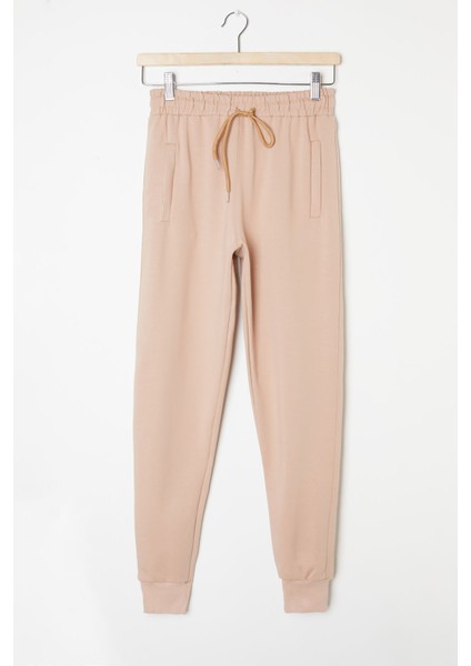 Kız Çocuk Krem Beli Lastikli Fermuarlı Cep Eşofman Altı 16271