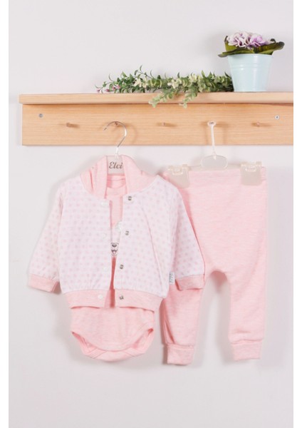 Puan Desenli Kapişonlu Pamuk 3'lü Kız Bebek Takım