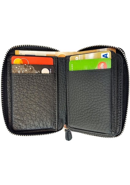Rich Smith ® Mini Fermuarlı Cüzdan Hakiki Deri / 10607 Siyah (Mat Arsel)