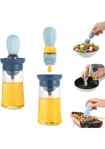 Hazneli Silikon Uçlu Cam Yağdanlık Sirke Yağ Yumurta Ve Sos Fırçası Asorti
