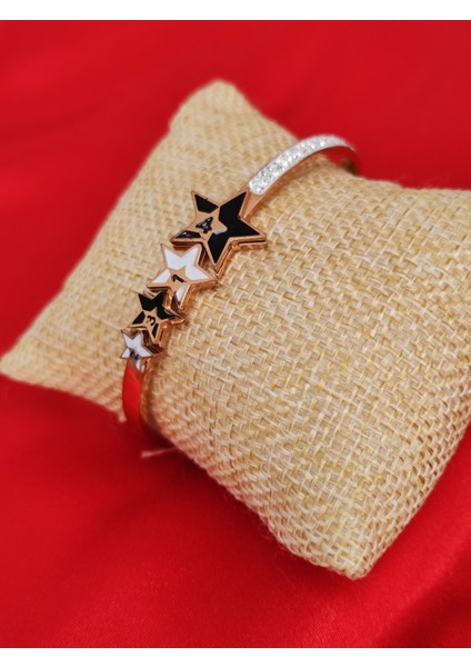 4 Yıldızlı Model Kenarları Taşlı Rosegold Çelik Kelepçe