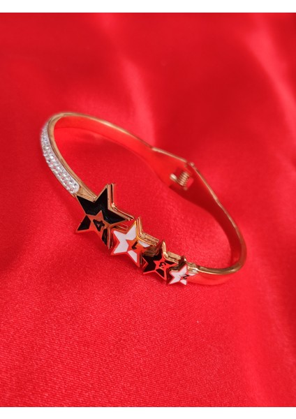 4 Yıldızlı Model Kenarları Taşlı Rosegold Çelik Kelepçe