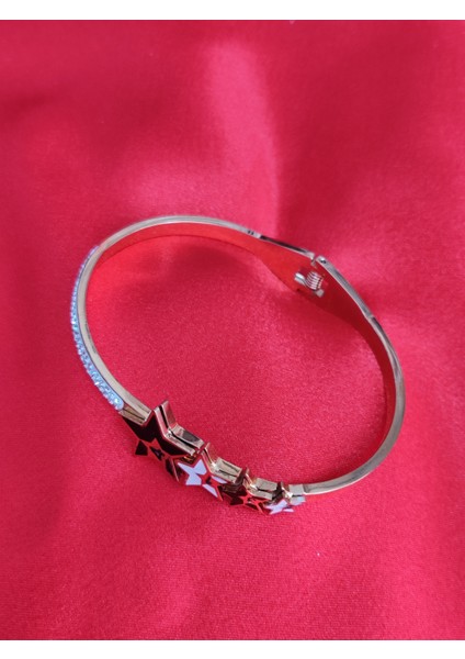 4 Yıldızlı Model Kenarları Taşlı Rosegold Çelik Kelepçe