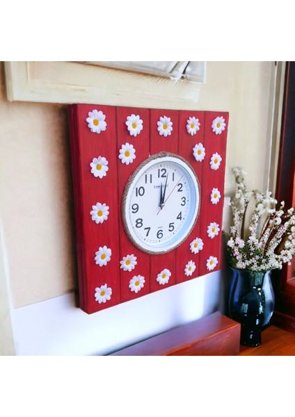 Ahşap Çam Ağacı Salon Ofis Duvar Saati Papatyalı Duvar Çiçekliği Süsü 41*42 cm fiyatları