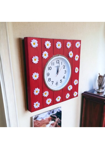 Ahşap Çam Ağacı Salon Ofis Duvar Saati Papatyalı Duvar Çiçekliği Süsü 41*42 cm fırsatları