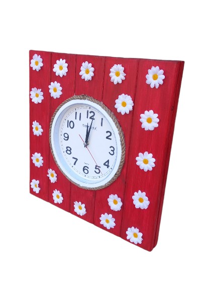 Ahşap Çam Ağacı Salon Ofis Duvar Saati Papatyalı Duvar Çiçekliği Süsü 41*42 cm indirimleri