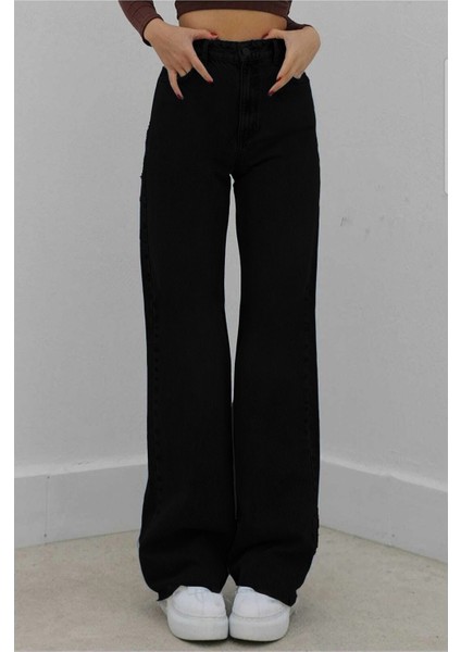 Siyah Boyfrind Bol Paça Kot Pantolon fiyatları