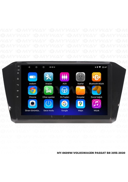 Volkswagen Passat B8 Android 12 Multimedya Carplay 2gb RAM+32GB HDD Navigasyon Ekran